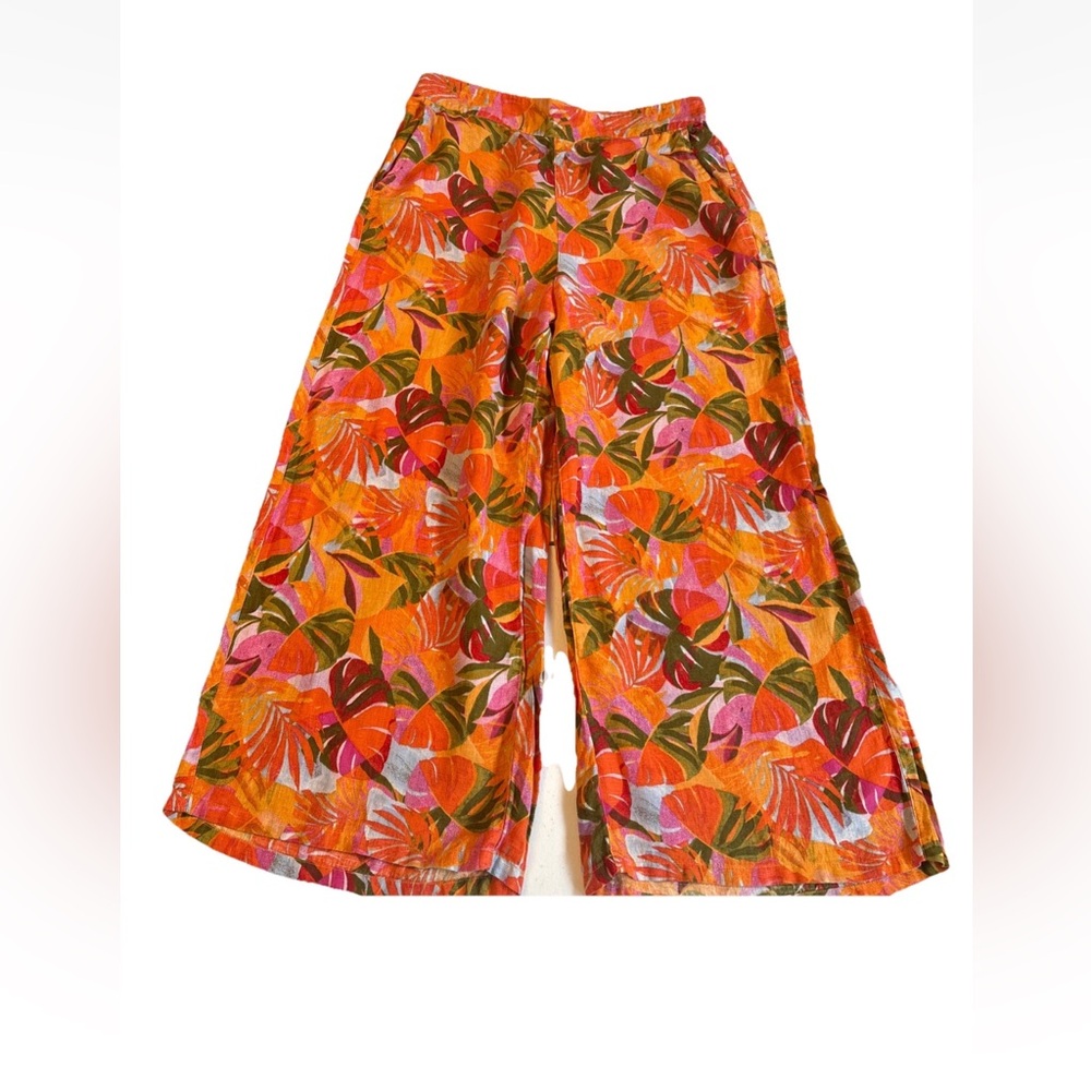 C&C California Women’s 100% Linen Colorful  Wide Leg Tropical Pants Size Large